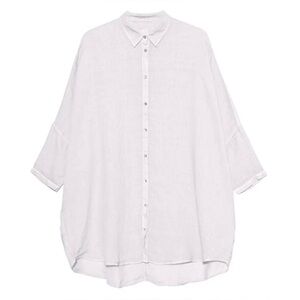 120% LINO Oversized Long 3/4 Sleeve Linen Button Down Lagenlook Top M